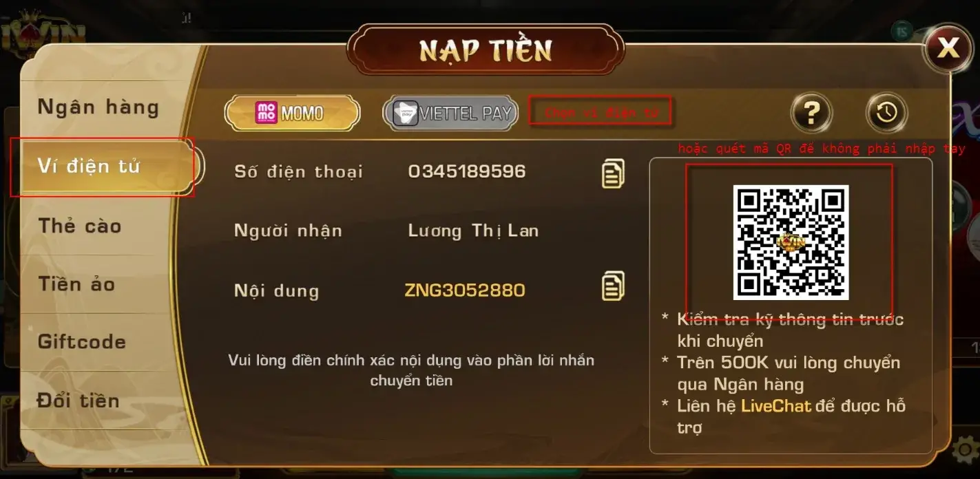 Hướng dẫn nạp tiền iWin Hướng dẫn nạp tiền vào tài khoản iWin